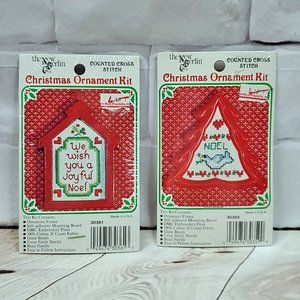 2 Vintage Counted Cross Stitch Christmas Orn Kit